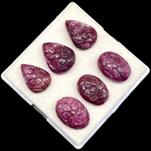 6 Pcs Natural Ruby Unheated Rare Moghul Carved Exclusive Gemstones Lot 55.30 Cts - Picture 4 of 14