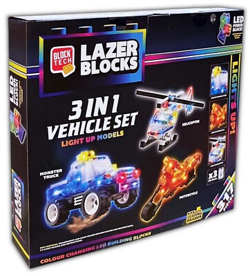 Lazer Blocks Monster 3in1 LKW Hubschrauber LED Beleuchtung Gebäude Spielset Alter 6+