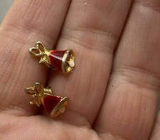 Red Enamel with Gold Tone Christmas Bell Earrings