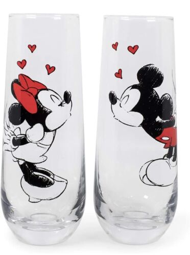 Exclusive Mickey and Minnie Mouse Kiss Hearts 2-Pack Stemless Fluted Red  - Picture 1 of 5