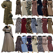 Dubai Muslim Women Loose Printed Maxi Dress Abaya Caftan Islamic Ramadan Kaftan