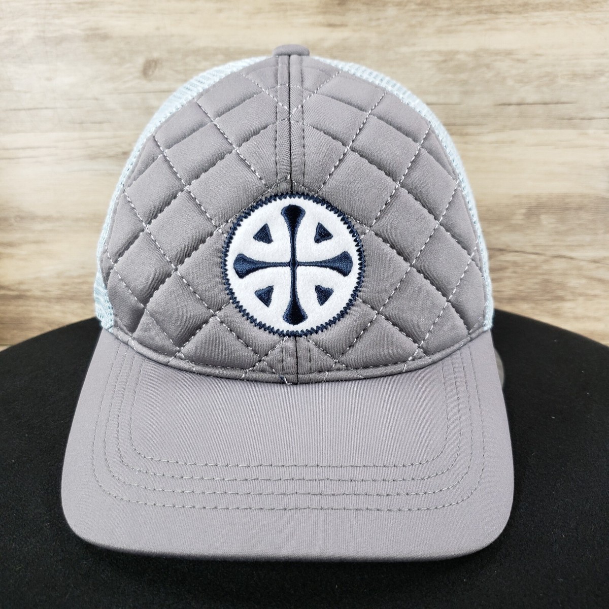 Silver Fox Hat Cap Snapback Quilted Gray Round Cross Logo Mesh Back  Adjustable
