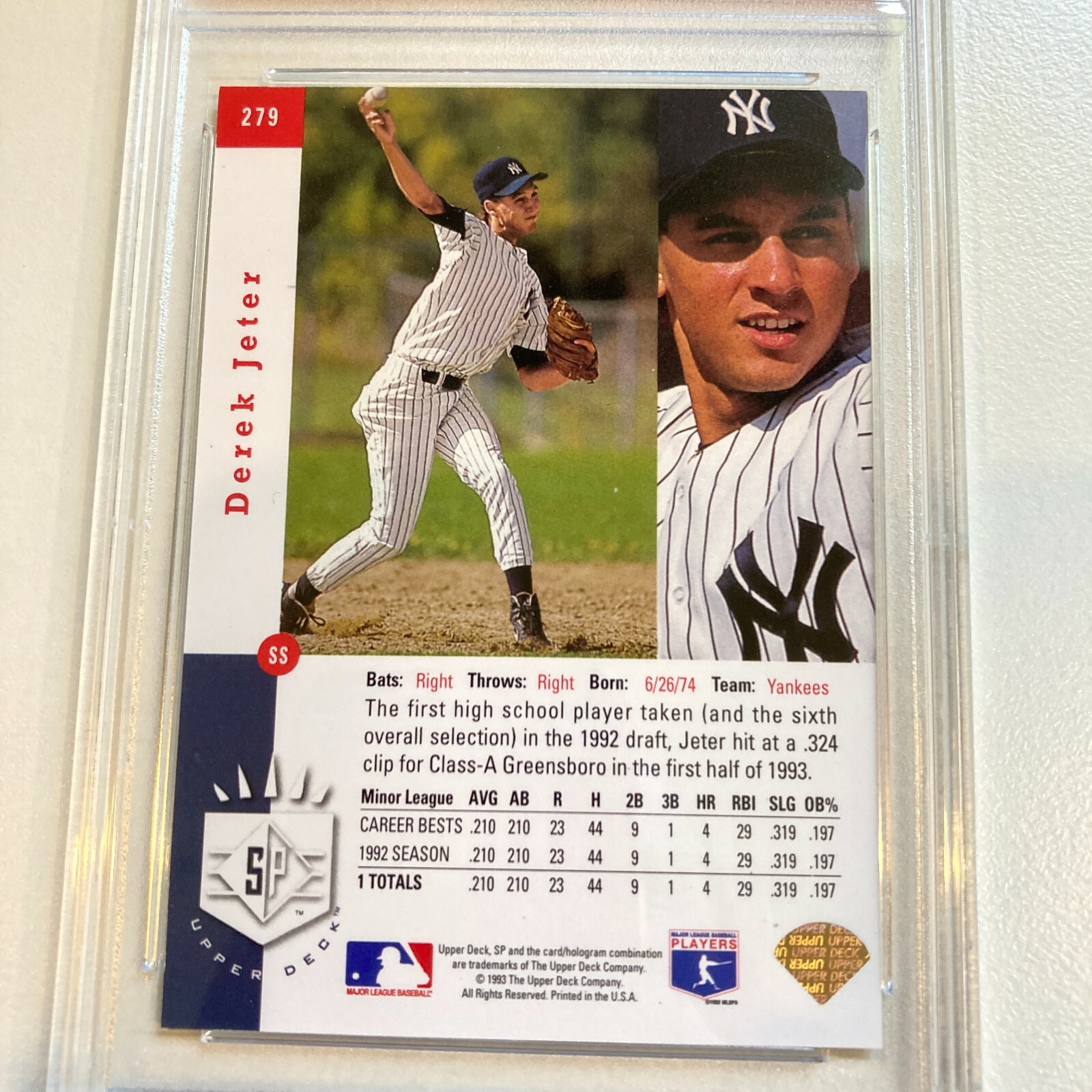 Beautiful 1993 Upper Deck Sp Derek Jeter #279 PSA 9 MINT New Label | eBay