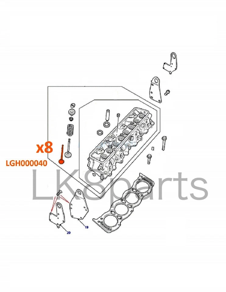 Комплект выпускных клапанов двигателя Land Rover Discovery Defender Range P38 x8 LGH000040 - Изображение 2 из 3