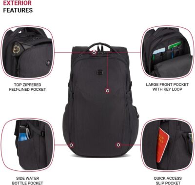 721427027363 swiss gear 18 laptop backpack dark heather SwissGear 8182 Laptop Backpack, Charcoal Heather, 18 Inches, Heather
