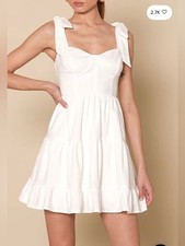 Lulus Tier-ly Delightful White Tie-Strap Tiered Bustier Mini Dress Size XS Bride