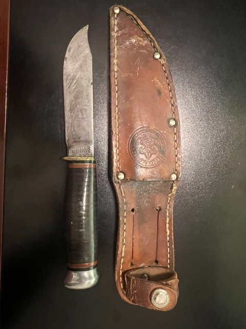 Marbles Gladstone Woodcraft Knife With Sheath, stacked handle 3 1/2 blade.