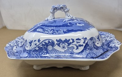 Spode Blue italienische Terrine mit großem Fuß und Deckel