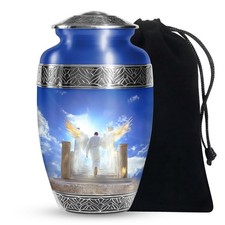 White Angel Wings Burial Large Urn For Ashes Adult Mother 10 Inch