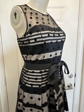 Eliza J Illusion Dot Charmeuse Fit & Flare Dress Sz 16 Black