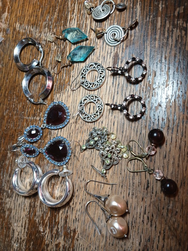 Vtg-Now Dangle Drop Costume Earring Lot Pierced Romantic 10 Pairs Hoops Pearls
