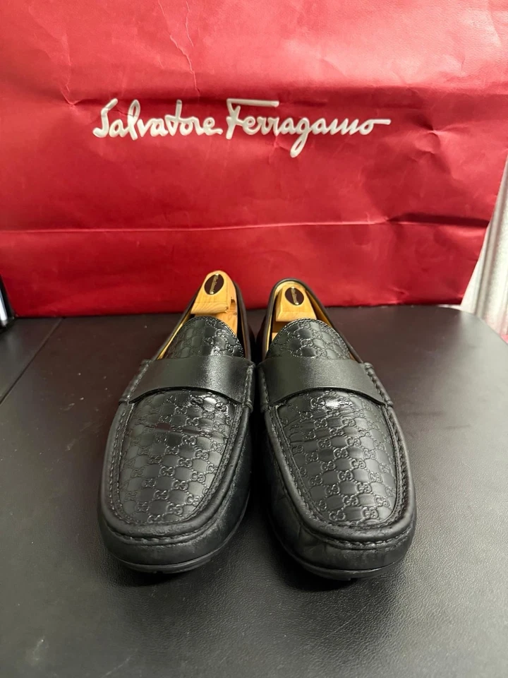 Gucci Men's shoes GG monogram black leather penny loafer drivers US 11 $1320 - Image 3 of 4