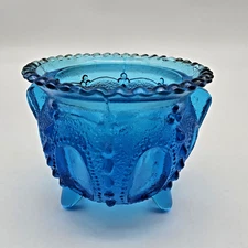 VTG Degenhart Glass Ice Blue Footed Gypsy Witches Pot Kettle Toothpick Holder