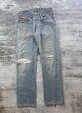 Vintage 80s Levi  s 501 Selvedge Jeans Men  s Straight Leg Light Wash Repaired