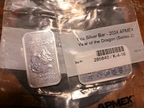 2 Apmex Sealed Silver Bars 1oz Each 2024 Year Of The Dragon