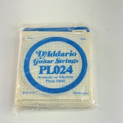 D'Addario PL024 Plain Steel .024 Single Guitar Strings Lot of 10 NOS Vintage