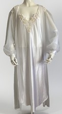 Vintage Cinema Etoile White Beaded Slip Nightgown Robe Sheer Peignoir Set M