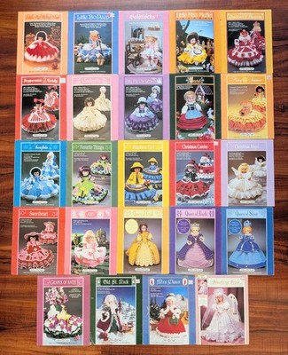 Vintage Lot of 24 Fibre Craft Crochet Patterns 10.5'' - 15'' Bed Pillow Dolls