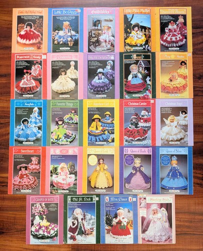 Vintage Lot of 24 Fibre Craft Crochet Patterns 10.5" - 15" Bed Pillow Dolls