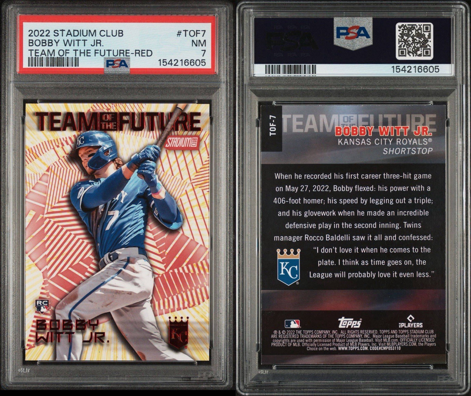 Bobby Witt Jr. 2022 Topps Stadium Club Red RC PSA view 3