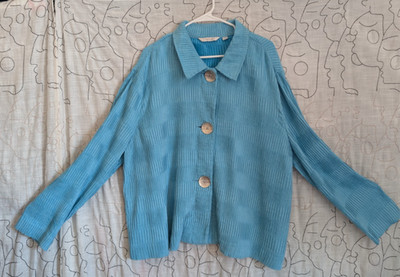 Icy Blue 2X Long Sleeved Shaket Jacket Textured Cruise Elevated Office Lagenlook
