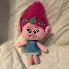 Hasbro Trolls Small Plush Stuffed Animal Poppy Pink Hair Blue Dress 6-14 in