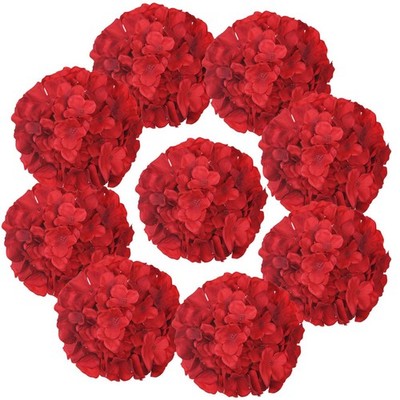 Silk Hydrangea Bouquet 10Pcs, Fake Flowers with Stems, Home Wedding Decor, Red