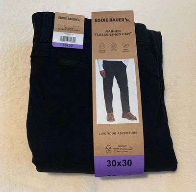 Eddie Bauer Rainier Fleece Lined men's pants Black Color & Choose Size - Image 1 of 4
