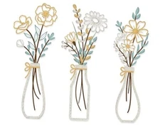 3 Pieces Metal Floral Wall Art Flowers Wall Decor, Rustic Beige, Colorful