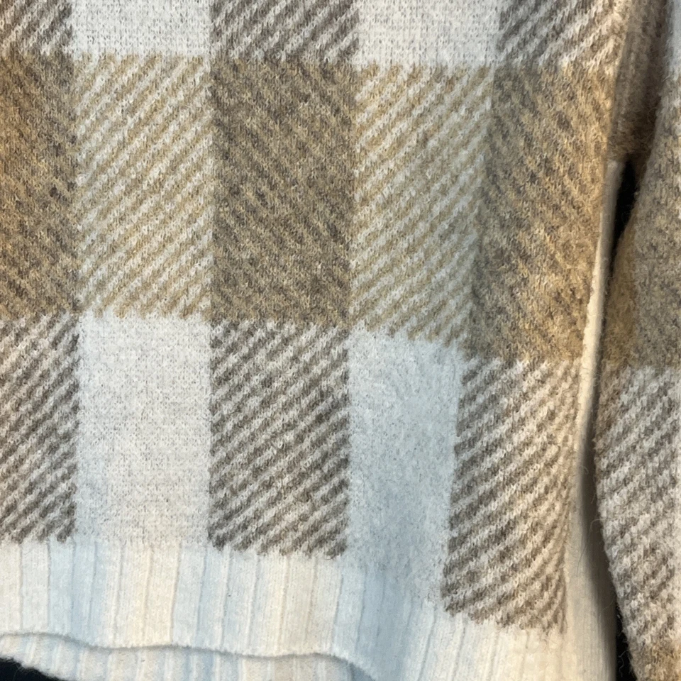 Suéter Evereve Blanco Tostado a Cuadros Estilo RD Cuello Alto Mujeres XS Acogedor Esquí Suave Foto 2 de 4