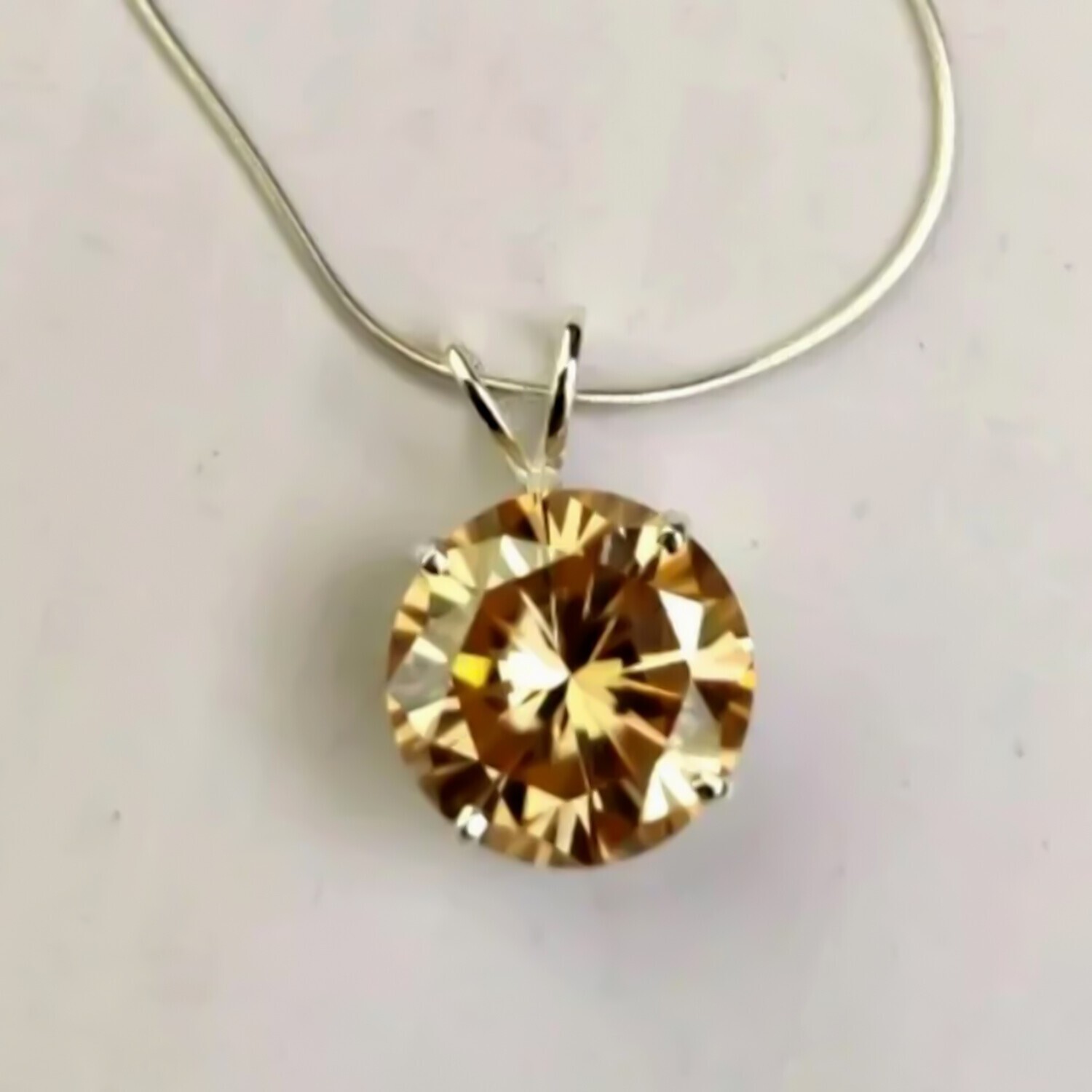 Certified 10.25 Ct Champagne Diamond Solitaire Pendant in 925 Silver Jewelry