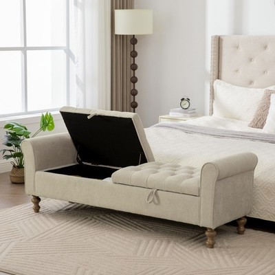 65.75'' Modern Upholstered Storage Bench W/Double Lids Foot Stool & Bench Daybed
