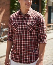 Express Men's Large Fitted Red Plaid Button-Down Shirt