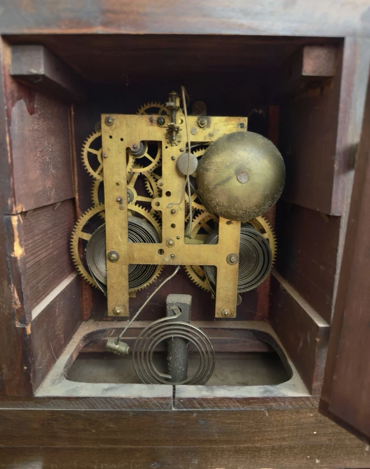 Antique Sessions Winding Mantel Clock W Key Pendulum Bob Movement Needs Repair - Image 3 of 4