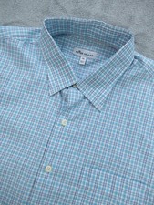 Peter Millar Dress Shirt Men's XL Plaid Blue White Button Down Long Sleeve