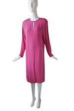 Vtg 70s Adele Simpson Dress Silk Magenta Shift Shoulder Pads Cocktail Gala 12