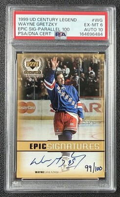 JERSEY# 99/100 WAYNE GRETZKY PSA 6 1999 UPPER DECK CENTURY LEGEND EPIC AUTO GOLD