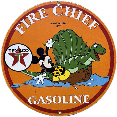 VINTAGE TEXACO FIRE CHIEF GASOLINE PORCELAIN SIGN MOTOR OIL GAS STATION PUMP