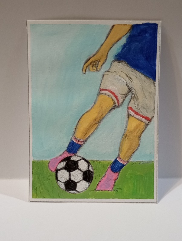 ACEO Original - Soccer Player Kicking Ball Sports Art Card