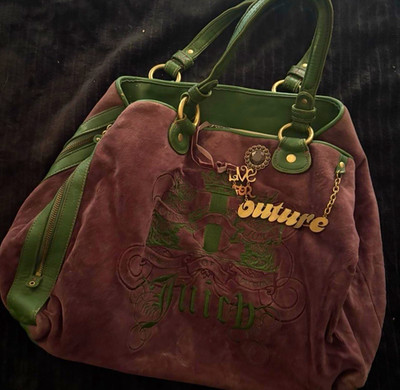 Vintage Juicy Couture Purple/Green Logo Satchel Top Handle Zip Lined Pockets