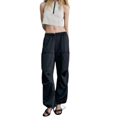 Zara Satin Effect Parachute Pants Wide Leg Bungee Toggle Waist Womens Small