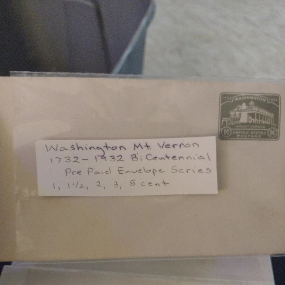 U.S. Postage 1732-1932 Washington Mount Vernon 1-5 c Envelopes Unused  (e150 - Image 3 of 4