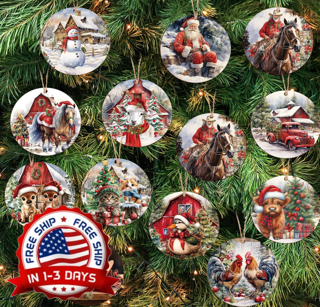36-Piece Rustic Wooden Christmas Ornaments Set – Cute Holiday Tree Decorations
