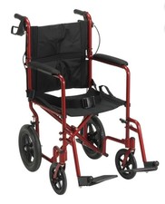 Drive Medical Expedition Folding Transport Wheelchair, Lightweight Red