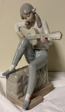 Lladro NAO Large & Rare GIRL PLAYING GUITAR 10" Tall Vintage Retired