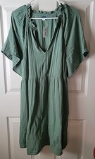 Old Navy Women's Split-Neck Crinkle Gauze Mini Swing Dress Green XL Pockets