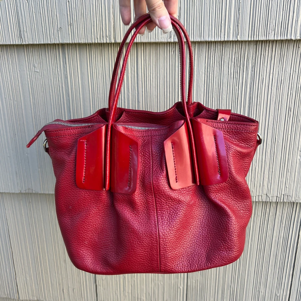 Nicoli 1975 Red Genuine Leather Double Strap Crossbody Handbag - Image 3 of 4