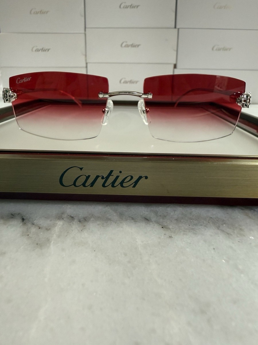 Cartier Panthere Sunglasses Platinum With Bloody Red 🩸Lenses | eBay
