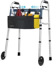 Narrow Folding Walker with Bag, Adjustable, Lightweight, Supports Up to 350 lbs