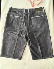 Sean John Men's Gray Denim Jorts 15in Inseam 5-Pocket Zip Logo Pre-Owned